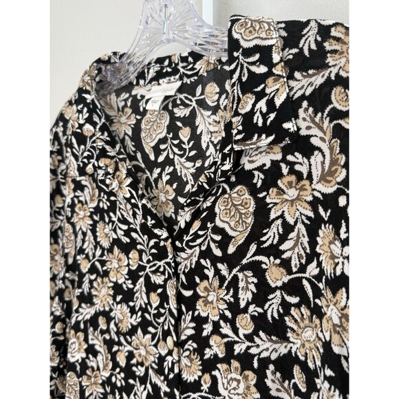 J. Jill Black Tan Floral Rayon Button Front Blouse L Boho Artsy Cottagecore - Picture 9 of 10